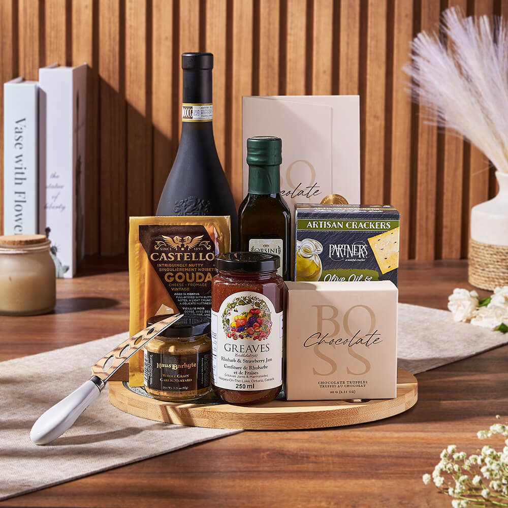 Cheese Board &amp; Wine Gift Set from Maine Baskets - Wine Gift Basket - Maine Delivery