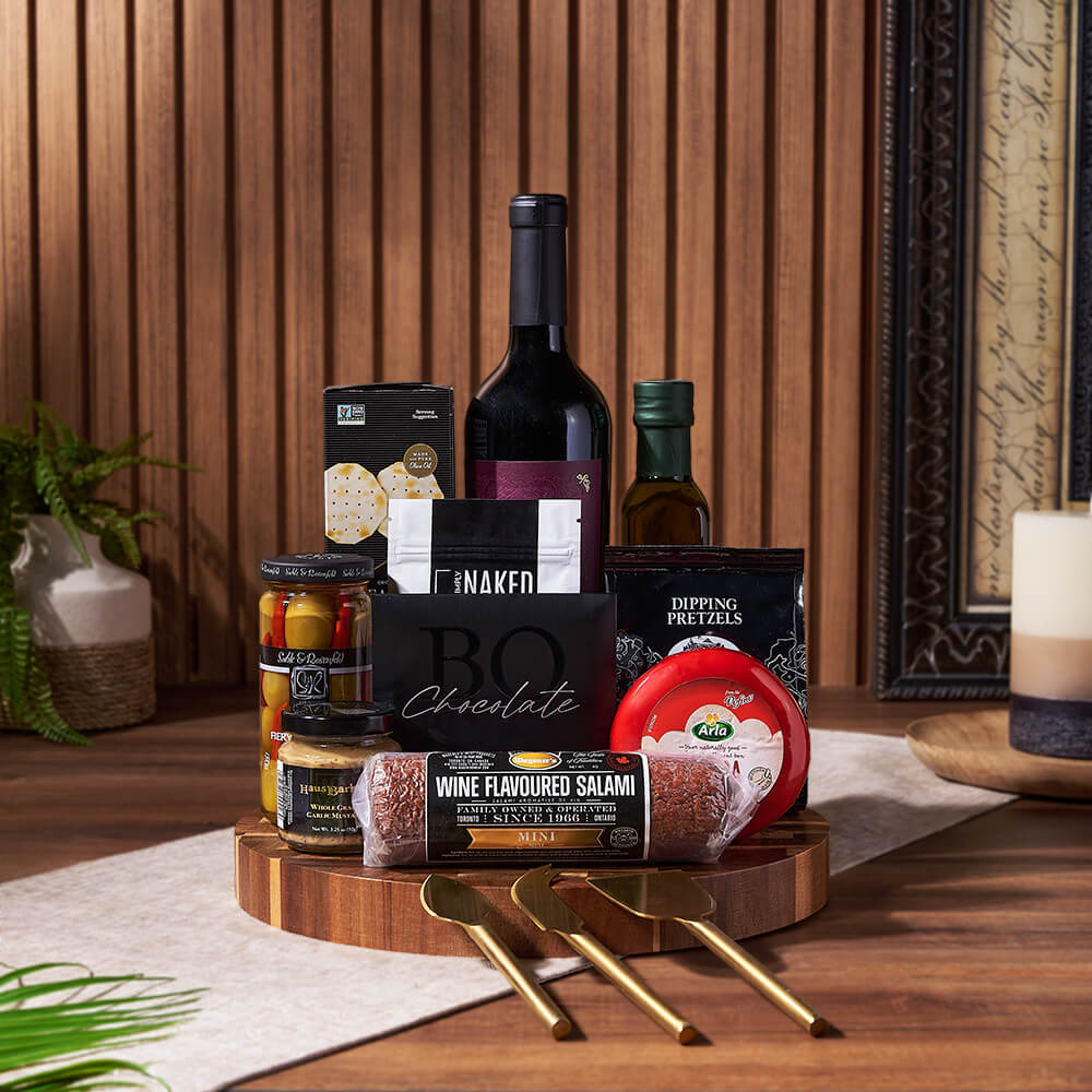 Cheese, Crackers &amp; Wine Gift Basket, wine gift, wine, cheese gift, cheese, charcuterie gift, charcuterie, Maine delivery