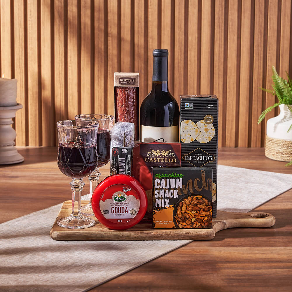 Cheese &amp; Salami Gift Set with Wine from Maine Baskets - Wine Gift Basket - Maine Delivery