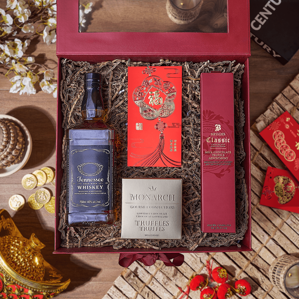 Chinese New Year Spirits &amp; Chocolate Box, chinese new year gift, chinese new year, lunar new year gift, lunar new year, liquor gift, liquor, Maine delivery