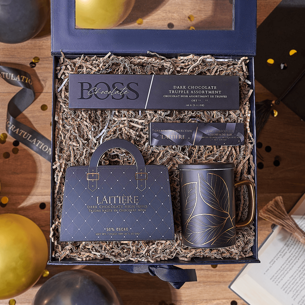 Graduation Gift Box with Dark Chocolate Delights – how the gift is presented