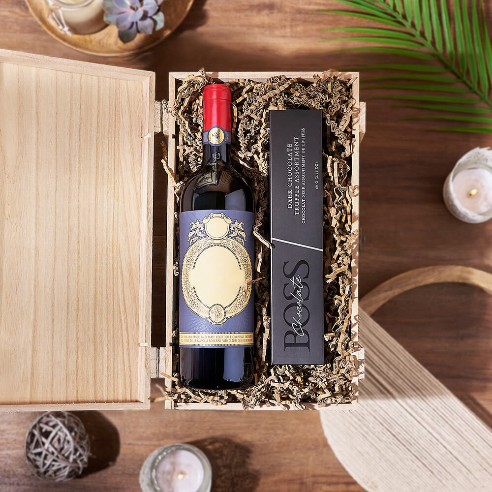 Chocolate &amp; Wine Gourmet Gift Basket, wine gift, wine, chocolate gift, chocolate, Maine delivery