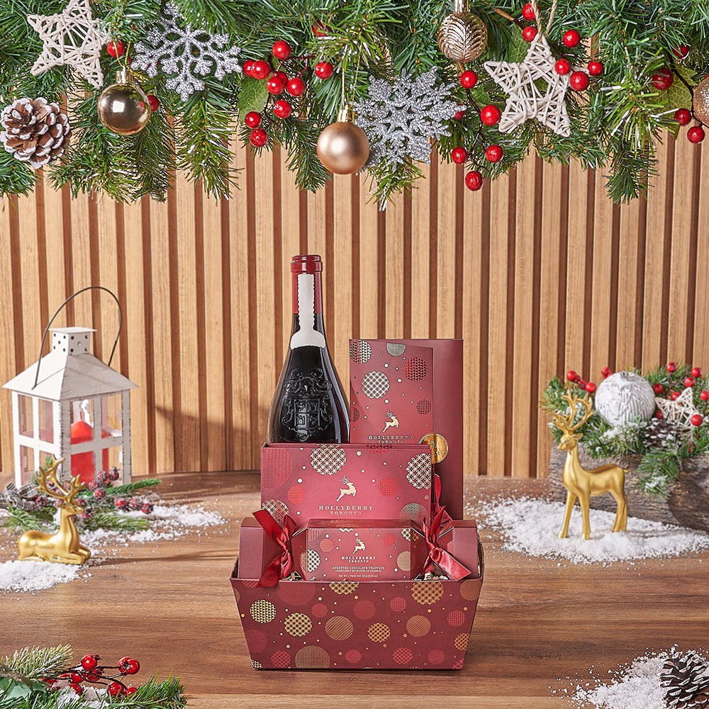Our Christmas Morning Wine Gift Set, a curated selection of delightful goodies designed for a cozy celebration with friends and loved ones - Maine Delivery