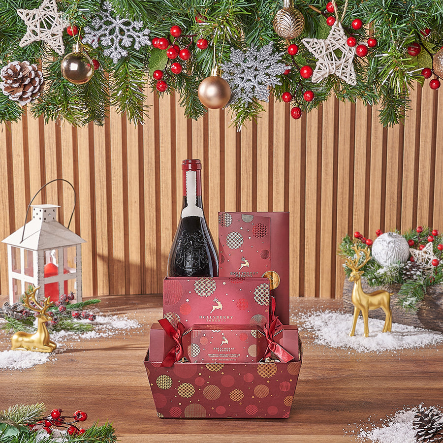 Our Christmas Morning Wine Gift Set, a curated selection of delightful goodies designed for a cozy celebration with friends and loved ones - Maine Delivery