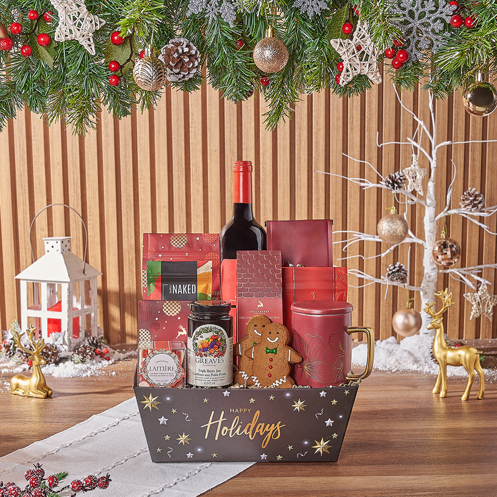 Christmas Tea &amp; Treat Gift Set, christmas gift, christmas, wine gift, wine, cookie gift, cookie, chocolate gift, chocolate, Maine delivery