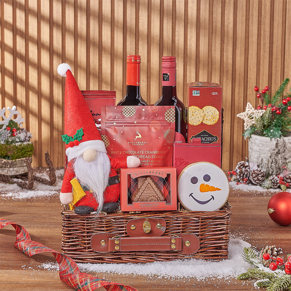 Christmas Wine and Pretzels Gift Basket – how the gift is presented