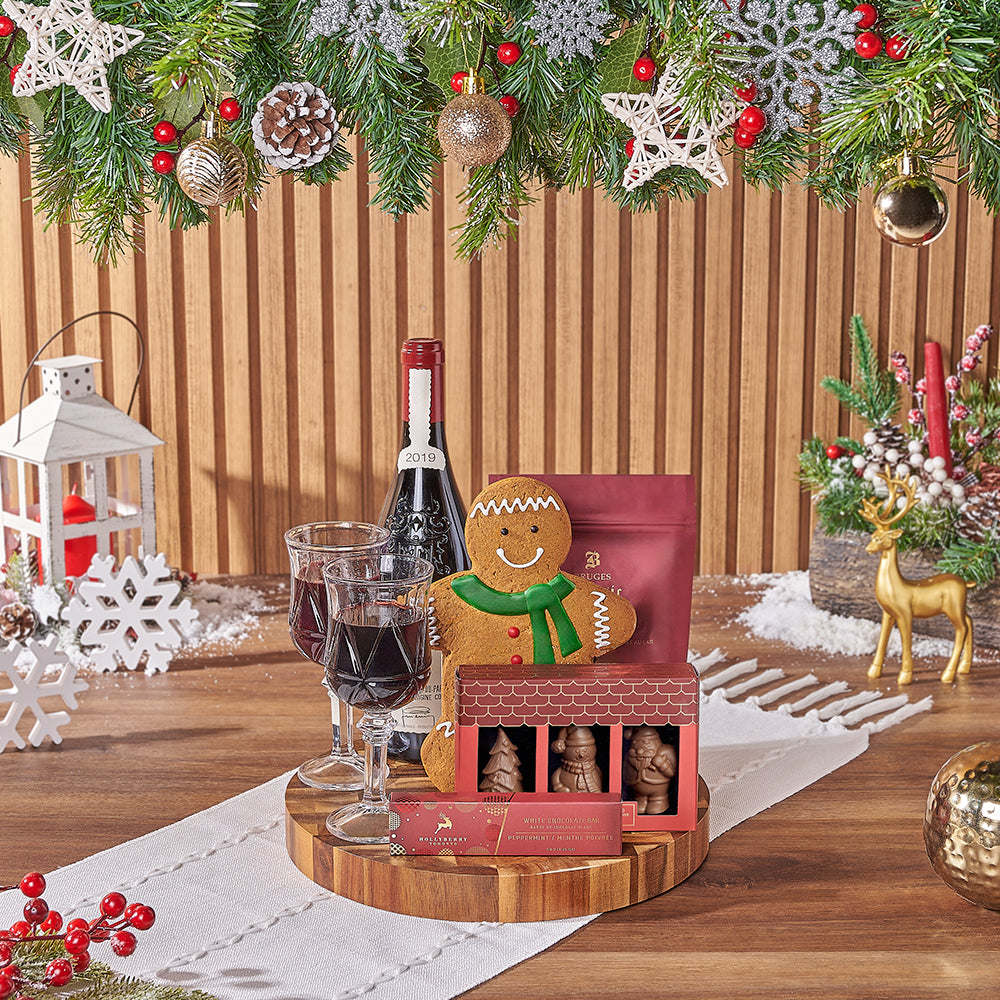Christmas Wine &amp; Cookie Board, christmas gift, christmas, wine gift, wine, cookie gift, cookie, chocolate gift, chocolate, Maine delivery