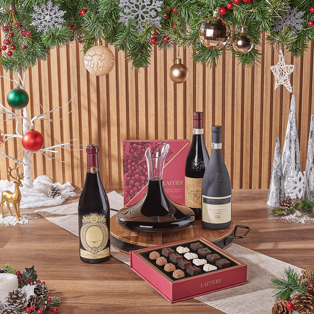Christmas Wine &amp; Decanter Gift, christmas gift, christmas, wine gift, wine, holiday gift, holiday, decanter gift, decanter, chocolate gift, chocolate, Maine delivery