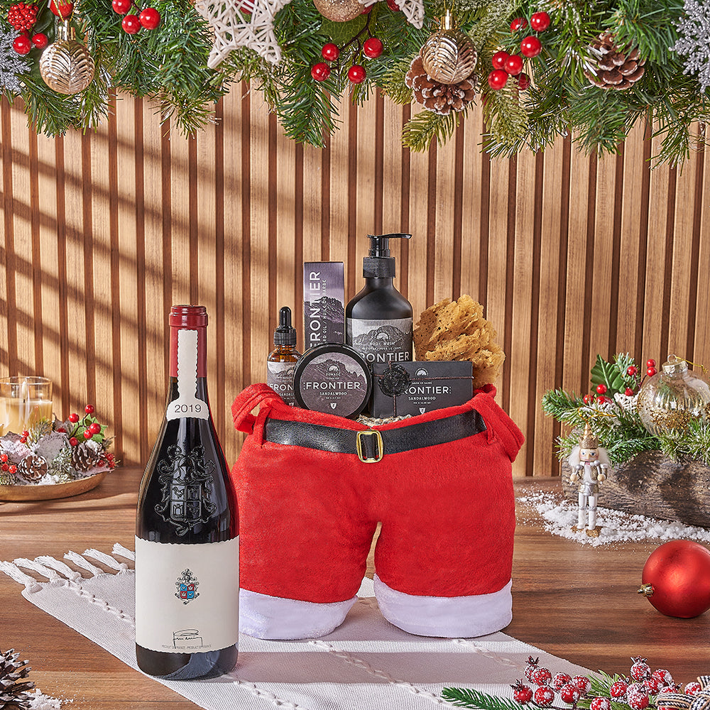Christmas Wine &amp; Spa Gift Bag, wine gift, wine, spa gift, spa, men's spa gift, men's spa, Christmas gift, Christmas, Maine delivery