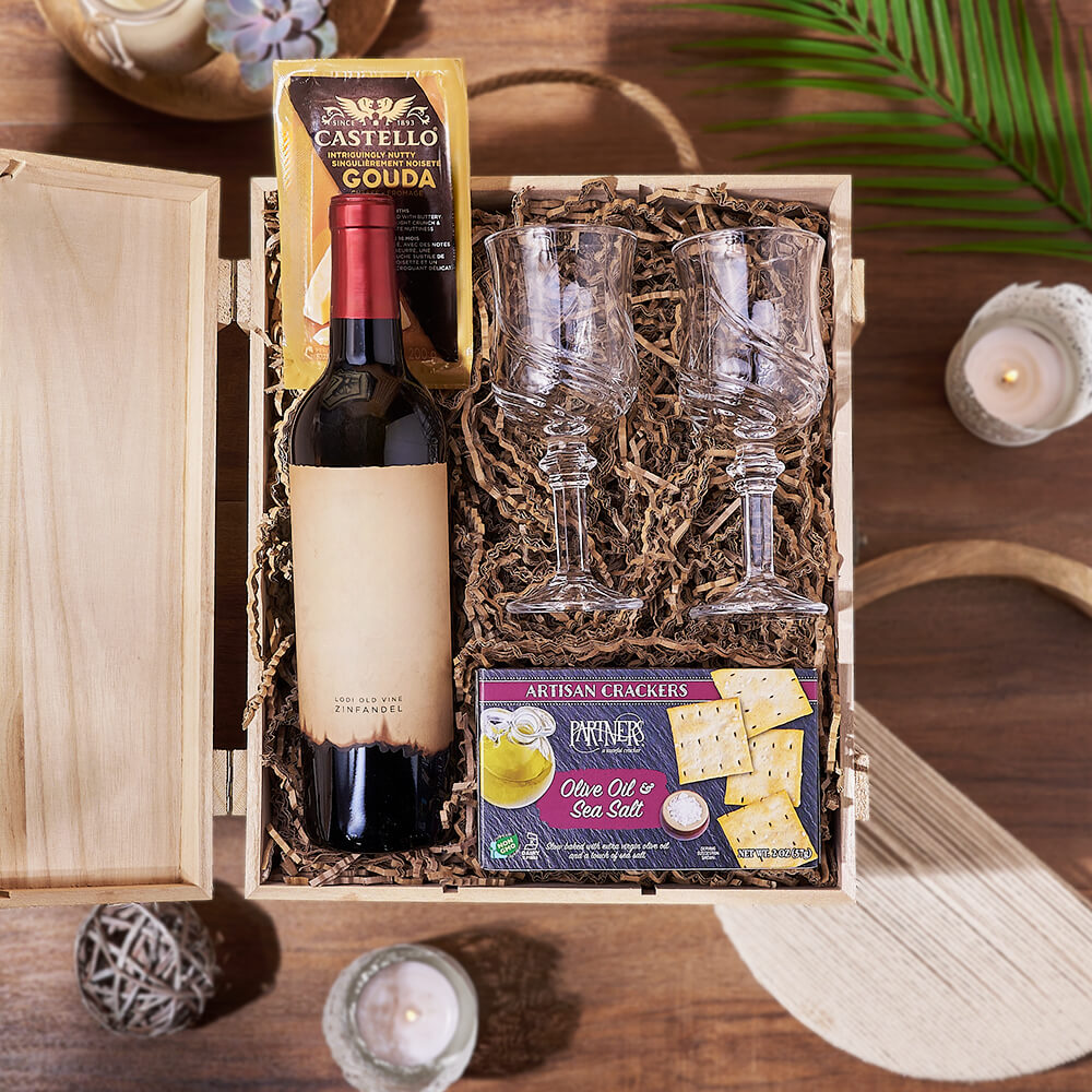 Classic Wine &amp; Cheese Crate from Maine Baskets - Wine Gift Set - Maine Delivery