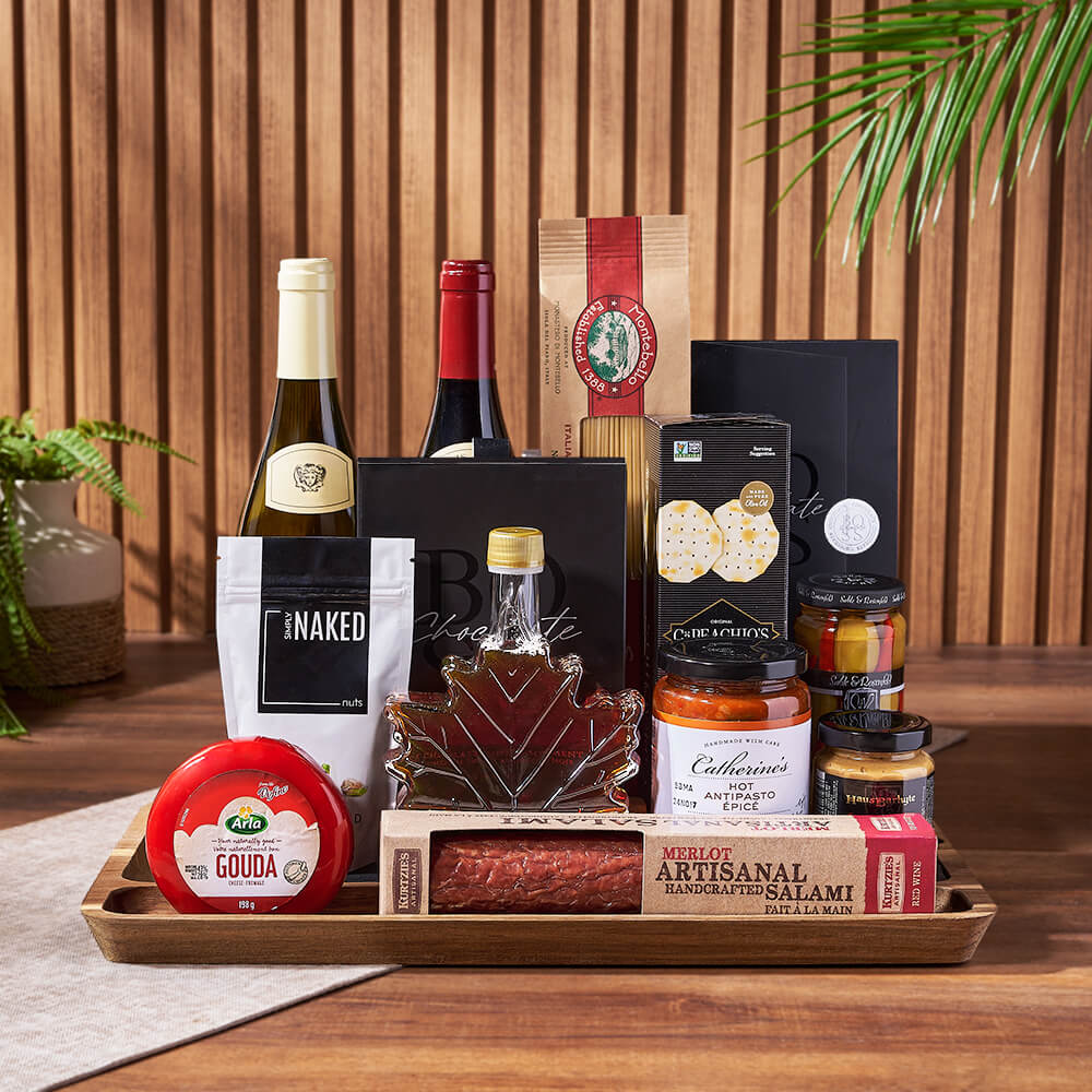 Two Bottle Wine and Delights Basket – how the gift is presented