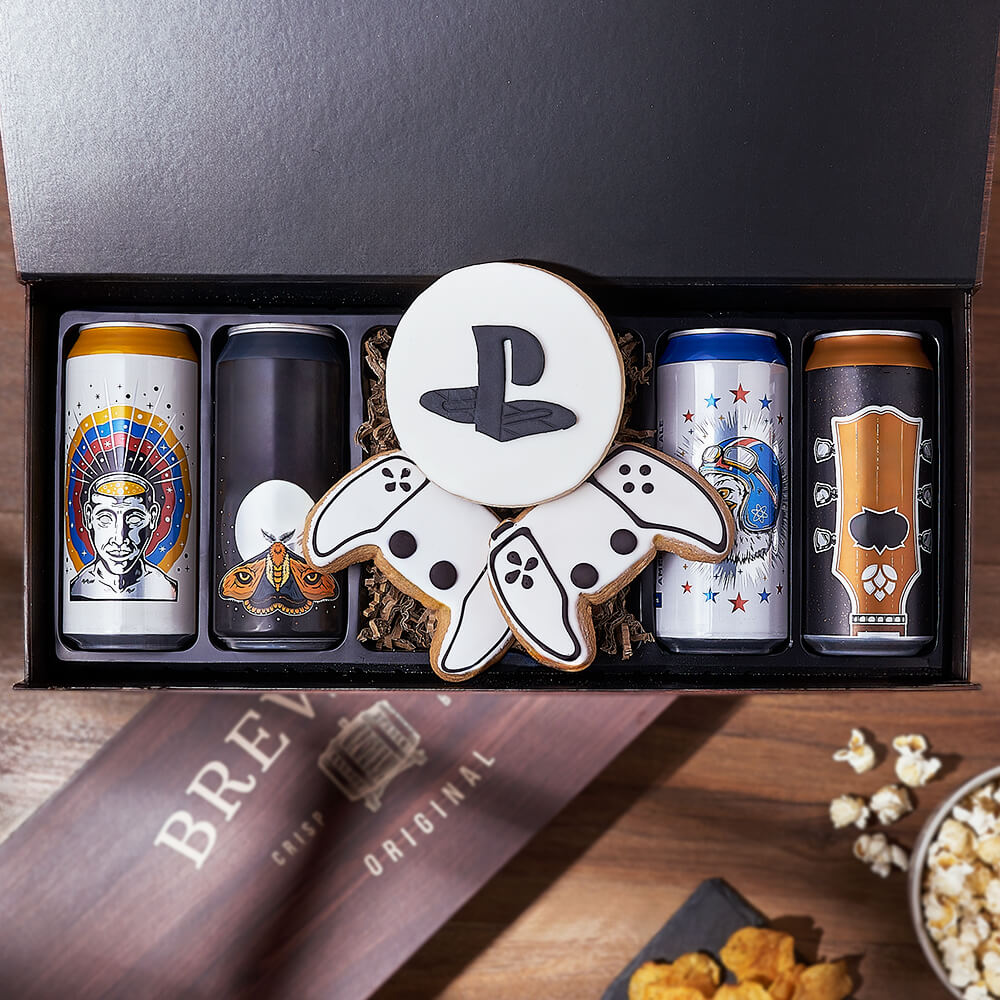 Craft Brew &amp; Gaming Gift Set from Maine Baskets – Beer Gift Basket - Maine Delivery