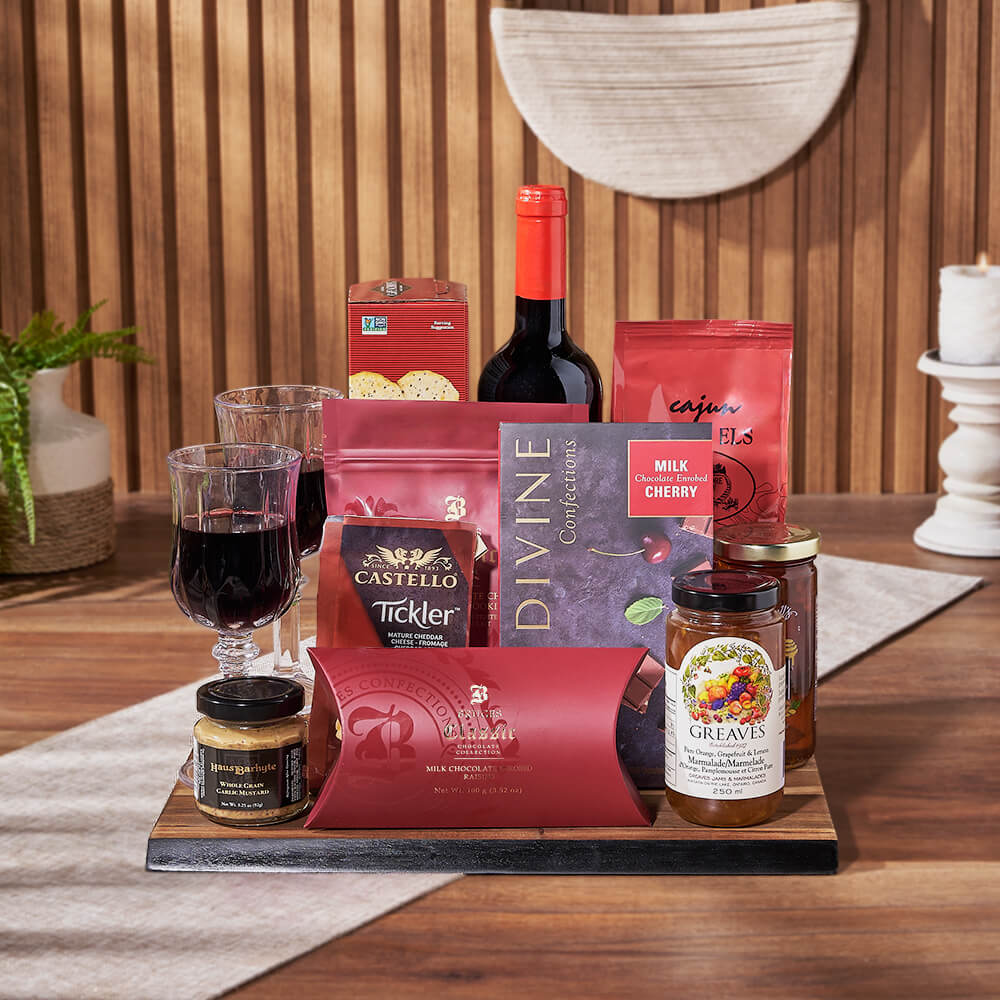 Decadent Wine &amp; Cheese Gift Board from Maine Baskets - Wine Gift Basket - Maine Delivery