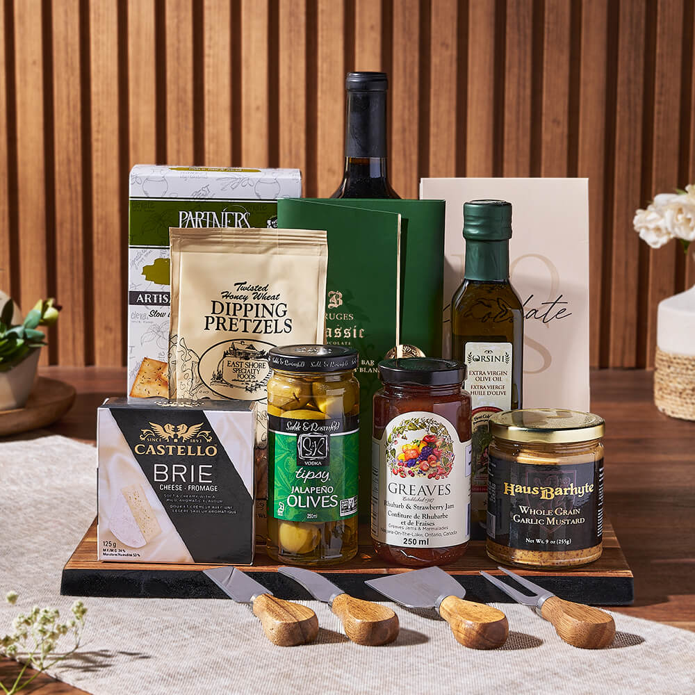 Delicious Gathering Wine &amp; Cheese Gift Set from Maine Baskets - Wine Gift Basket - Maine Delivery