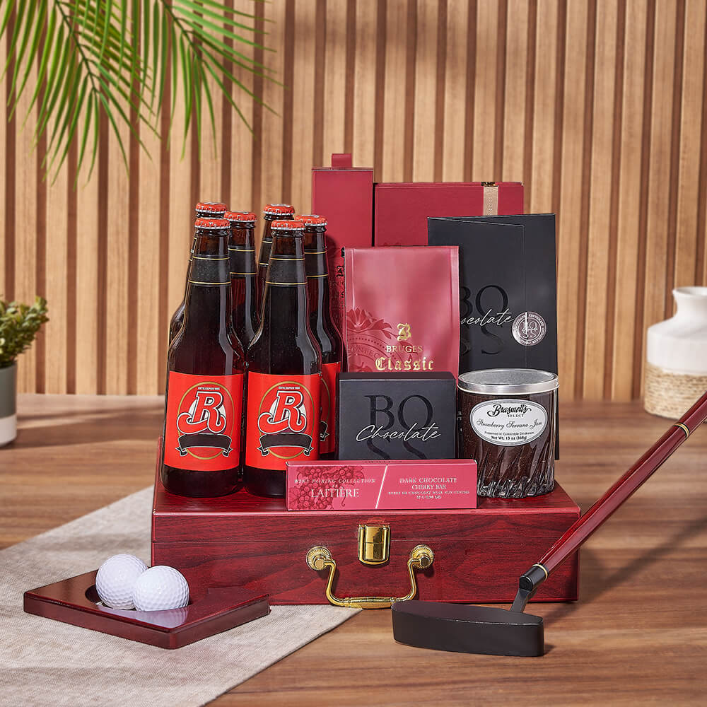 Gourmet Beer Basket with Golf Set – how the gift is presented