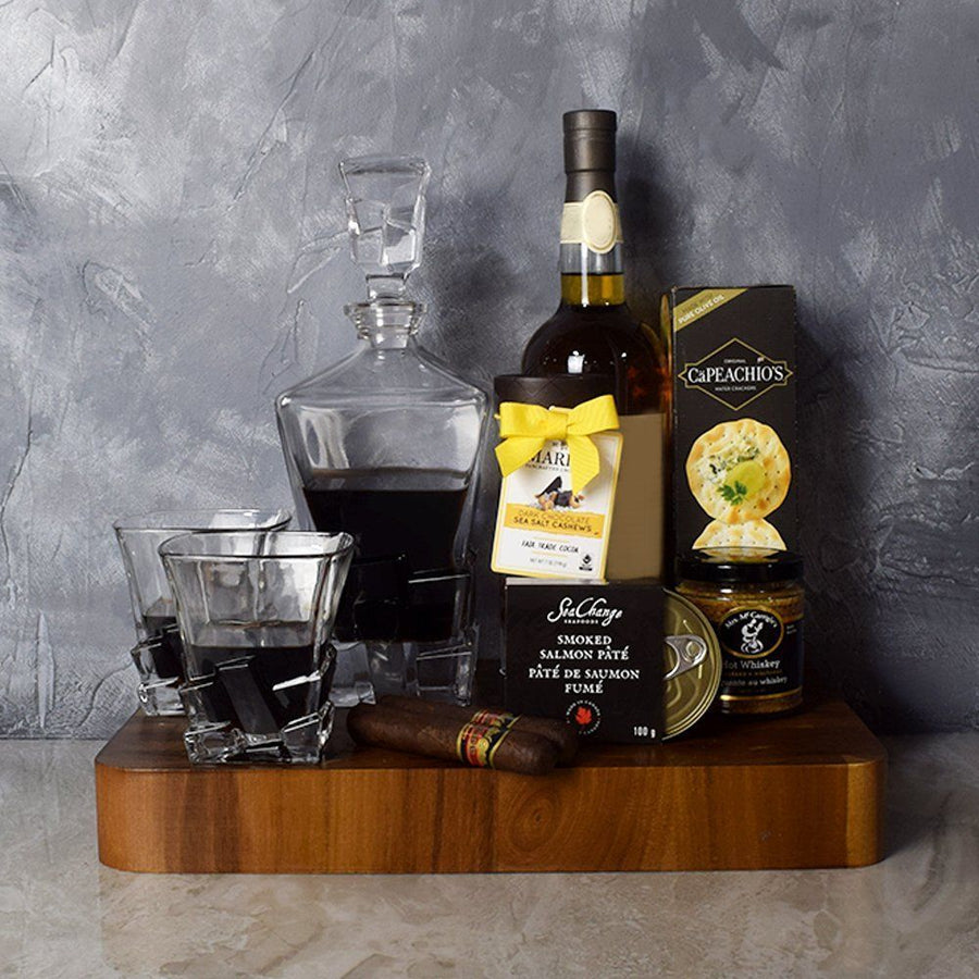 Deluxe Decanter Basket from Maine Baskets - Liquor Gift Set - Maine Delivery