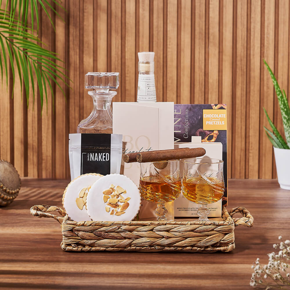 Deluxe Liquor &amp; Decanter Gift Set from Maine Baskets - Liquor Gift Basket - Maine Delivery