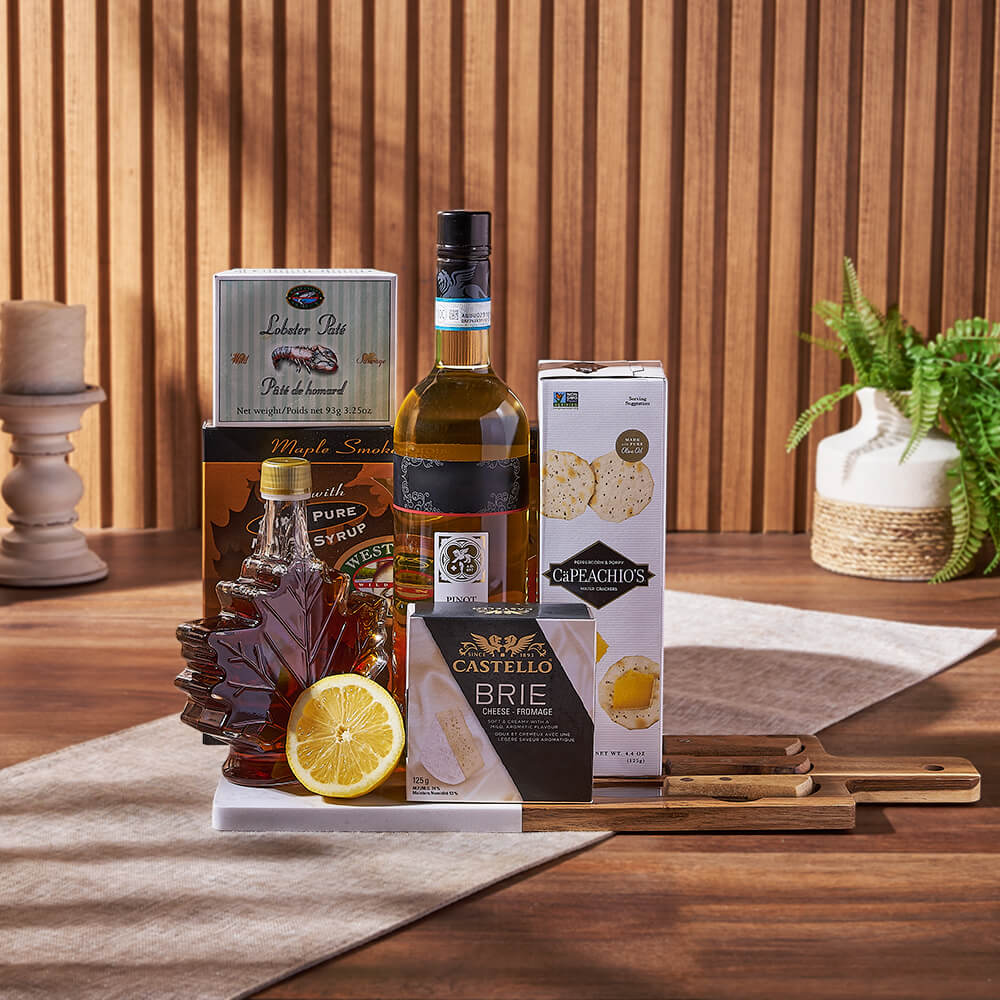 Deluxe Smoked Salmon &amp; Citrus Gift Basket with Wine from Maine Baskets - Wine Gift Set - Maine Delivery