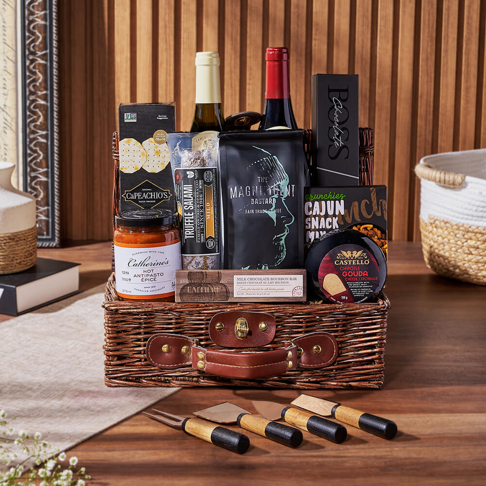 Deluxe Wine &amp; Appetizer Gift Basket from Maine Baskets - Wine Gift Set - Maine Delivery