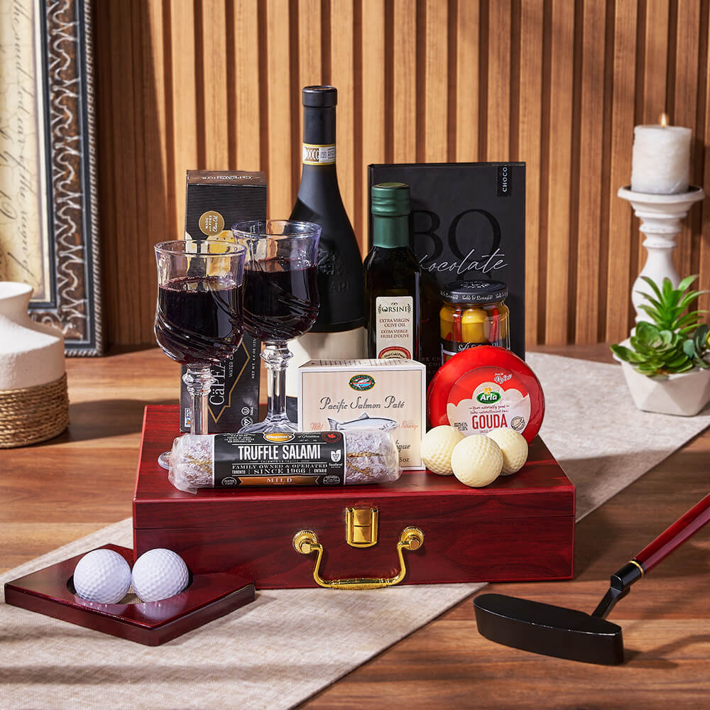 Deluxe Wine &amp; Golfing Snack Set from Maine Baskets - Wine Gift Basket - Maine Delivery