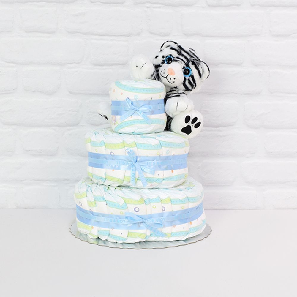 Diapers &amp; Plush Tiger Gift Set from Maine Baskets - Baby Gift Basket - Maine Delivery