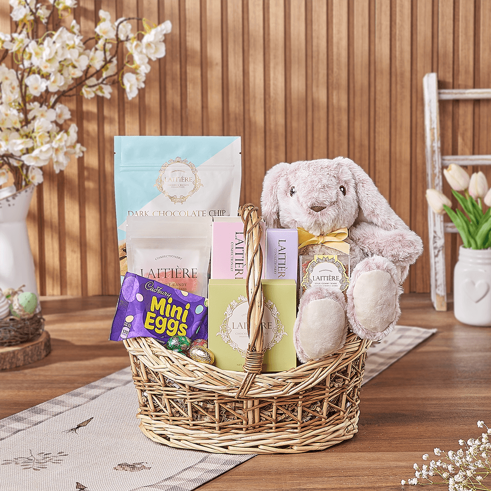 Easter Bunny Candy Basket, easter gift, easter, chocolate gift, chocolate, plush gift, plush, Maine delivery