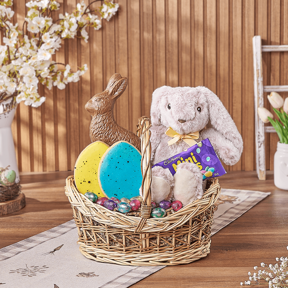 Easter Bunny Chocolate Treat Basket, plush gift, plush, chocolate gift, chocolate, easter gift, easter, Maine delivery
