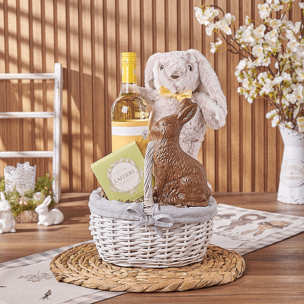 Easter Bunny Wine & Chocolate Basket, easter gift, easter, wine gift, wine, chocolate gift, chocolate, Maine delivery