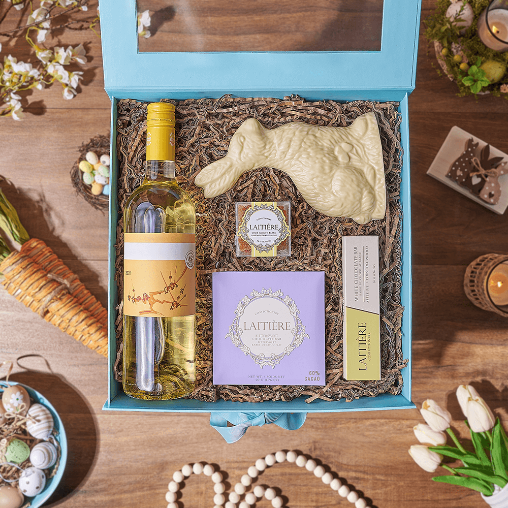 Easter Bunny & Wine Gift Box, wine gift, wine, chocolate gift, chocolate, easter gift, easter, Maine delivery