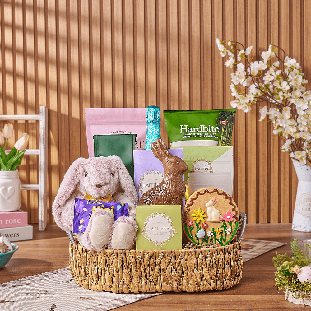 Easter Champagne & Snack Basket, easter gift, easter, sparkling wine gift, sparkling wine, champagne gift, champagne, chocolate gift, chocolate, Maine delivery