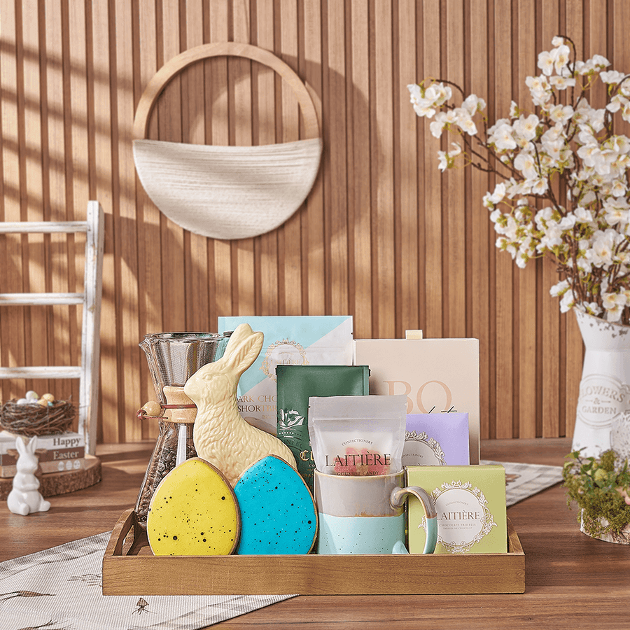 Easter Coffee & Treat Tray, easter gift, easter, chocolate gift, chocolate, cookie gift, cookie, coffee gift, coffee, Maine delivery