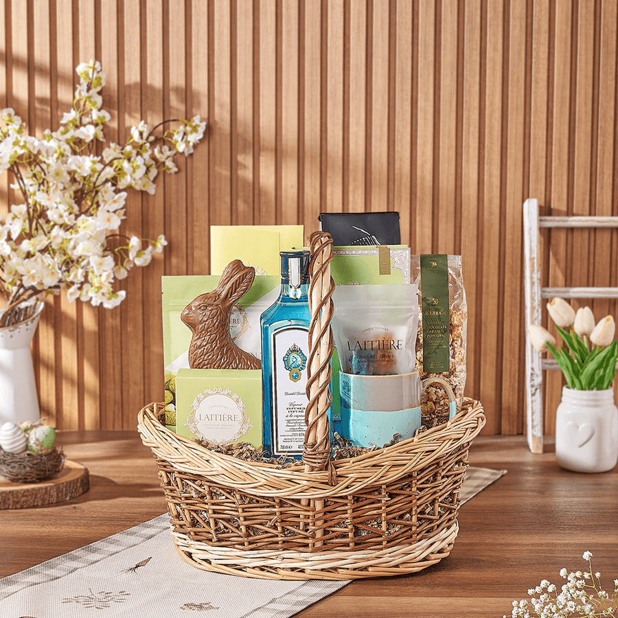 Easter Spirits & Coffee Basket, easter gift, easter, liquor gift, liquor, chocolate gift, chocolate, coffee gift, coffee, Maine delivery