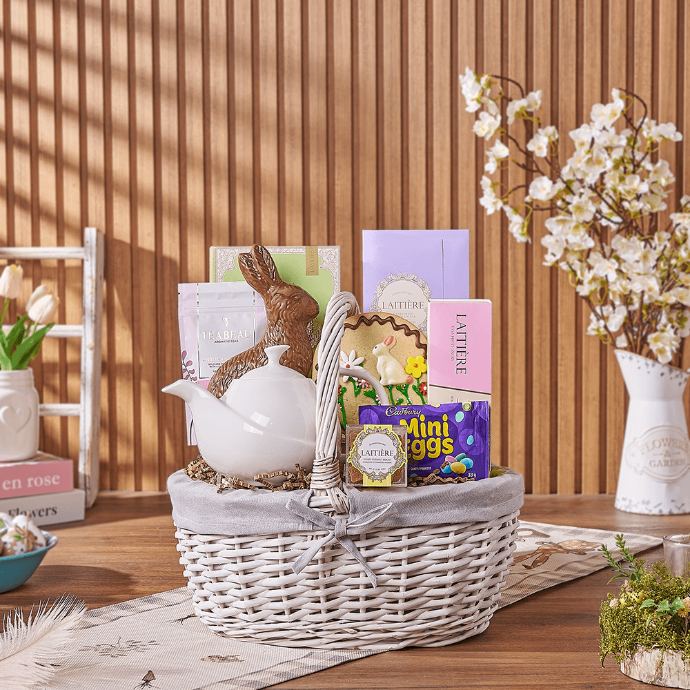 Easter Tea Party Gift Basket, tea gift, tea, chocolate gift, chocolate, easter gift, easter, easter basket, Maine delivery
