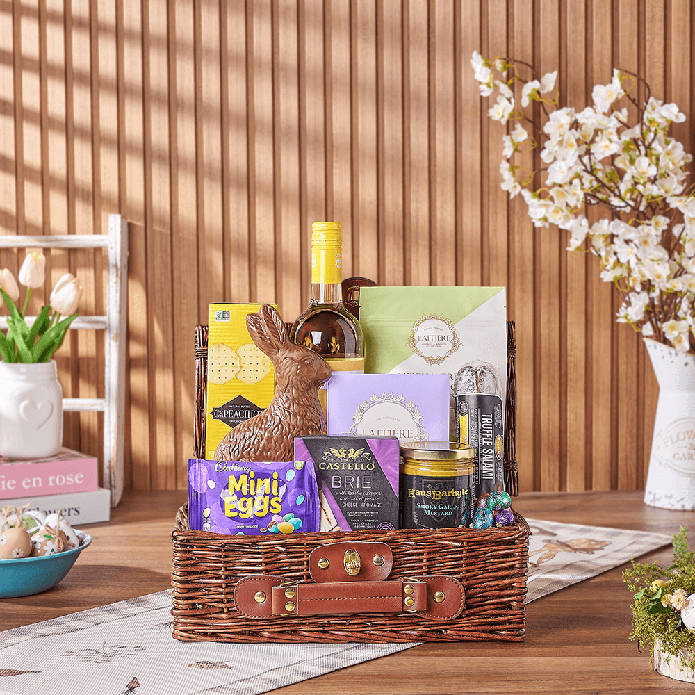 Easter Wine Picnic Basket, easter gift, easter, wine gift, wine, chocolate gift, chocolate, Maine  delivery