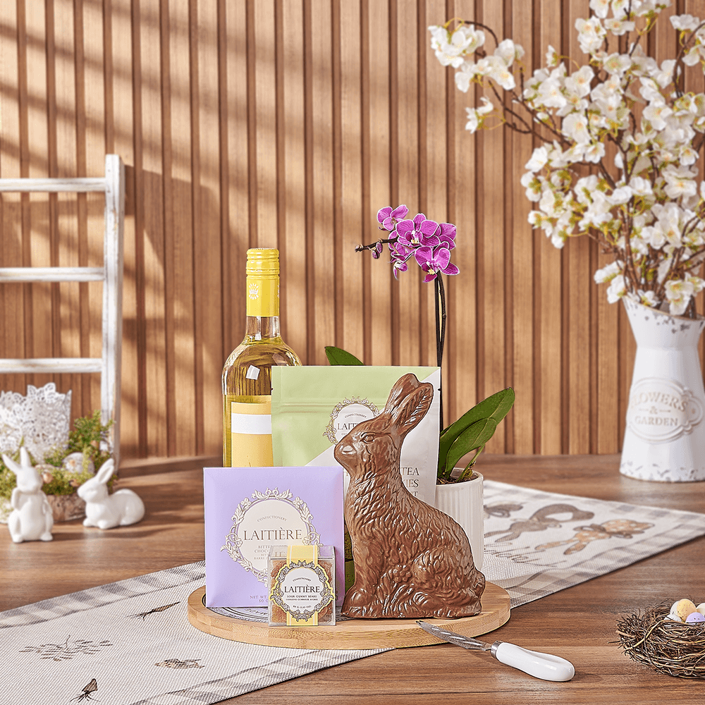 Easter Wine &amp; Orchid Gift Board, wine gift, wine, easter gift, easter, orchid gift, orchid, plant gift, plant, Maine delivery