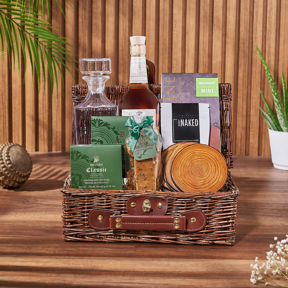 Elaborate Liquor &amp; Decanter Gift from Maine Baskets - Liquor Gift Set - Maine Delivery