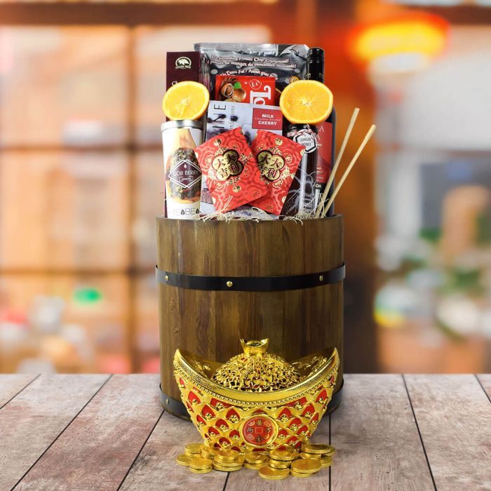 Everlasting Fortune &amp; Festive Wishes Gift Basket from Maine Baskets - Wine Gift Set - Maine Delivery