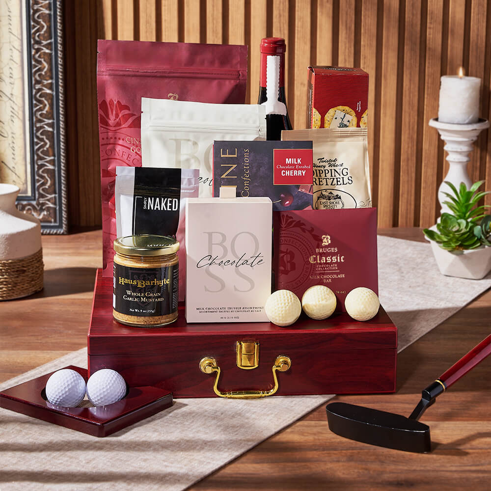 Executive Golf Wine &amp; Snack Gift Set from Maine Baskets - Wine Gift Basket - Maine Delivery