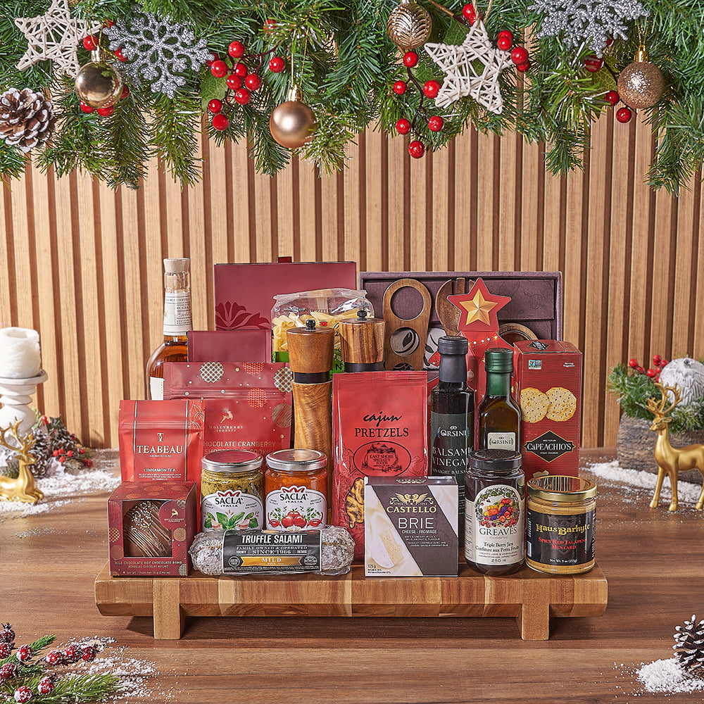 Festive Spirits &amp; Treat Board from Maine Baskets - Liquor Gift Basket - Maine Delivery