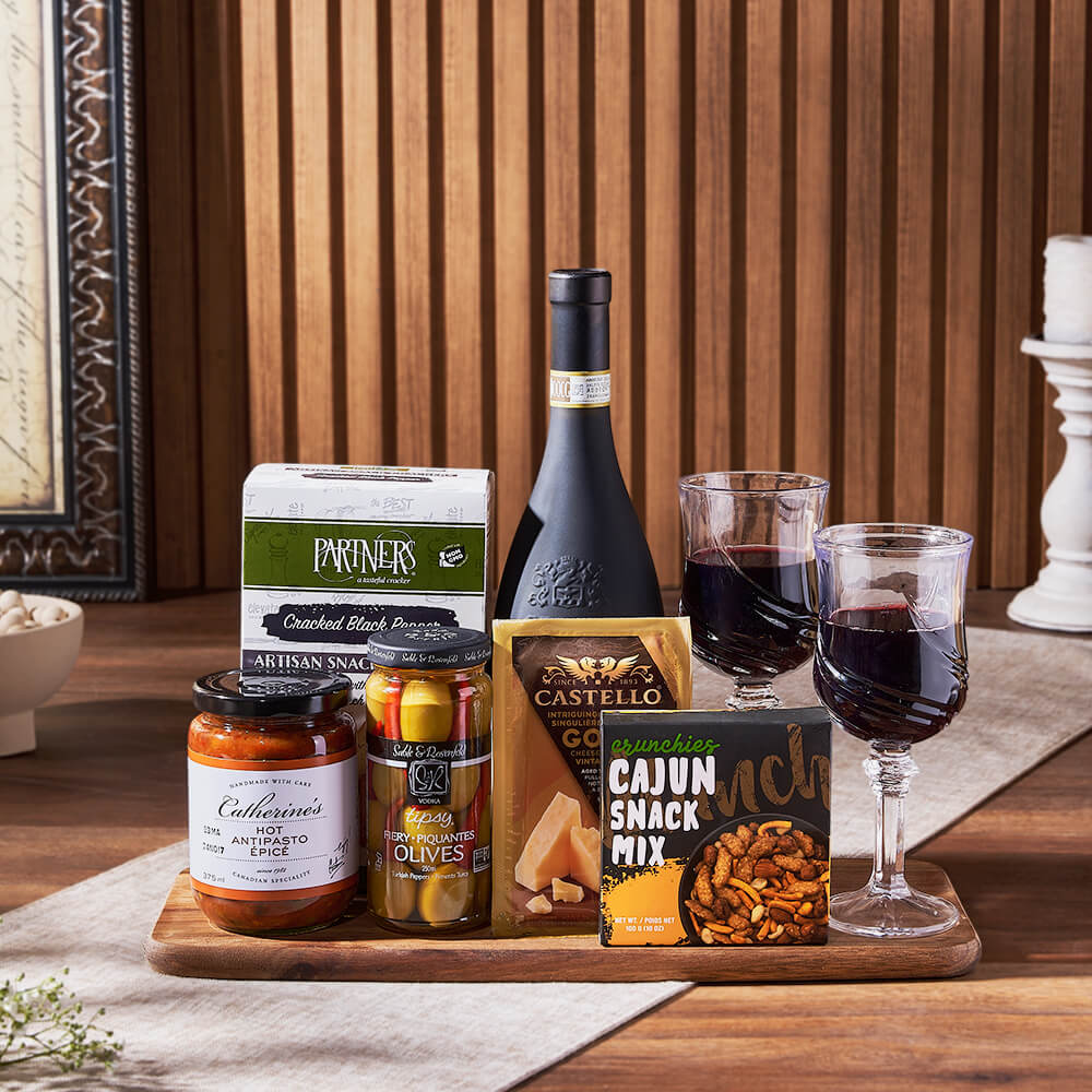 From Italy With Love Wine &amp; Cheese Gift Basket, wine gift, wine, cheese gift, cheese, appetizer gift, appetizer, Maine delivery