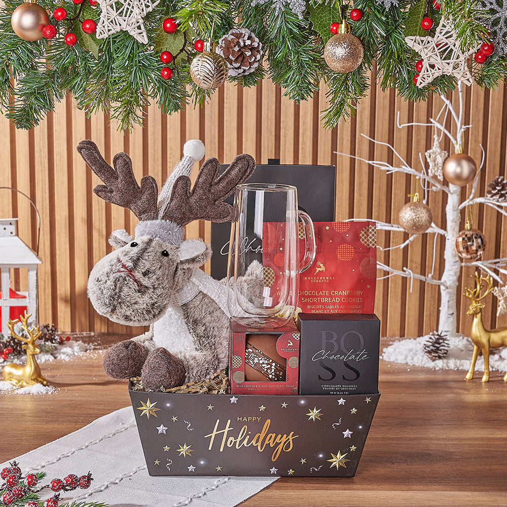 Gourmet Christmas Reindeer Set, christmas gift, christmas, chocolate gift, chocolate, hot chocolate gift, hot chocolate, Maine delivery