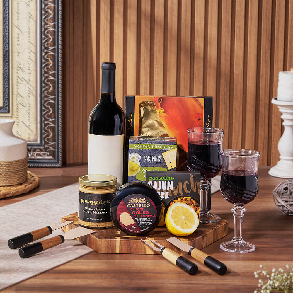 Gourmet Snack &amp; Salmon Gift Set with Wine, wine gift, wine, seafood gift, seafood, salmon gift, salmon, Maine delivery