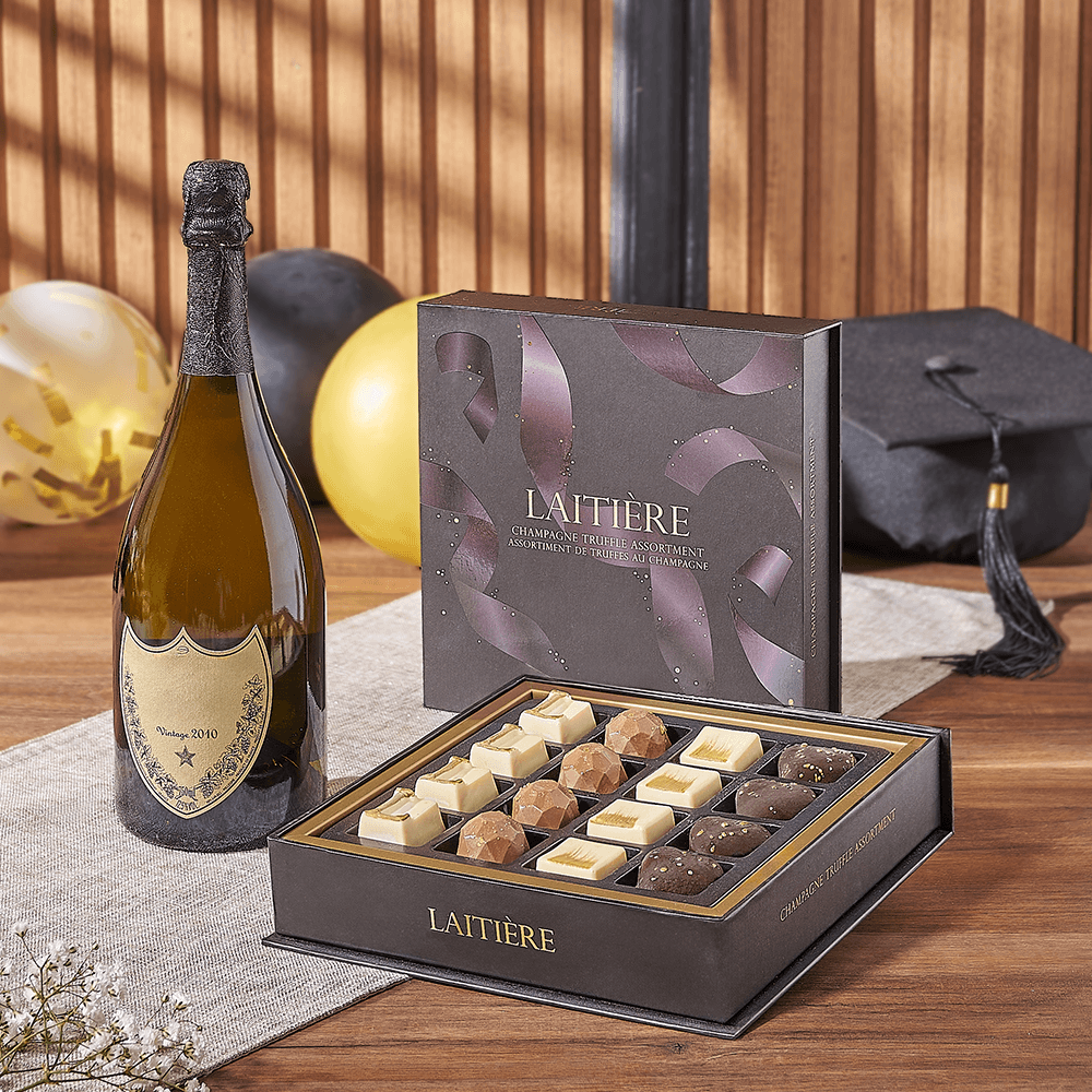 Graduation Champagne & Truffle Gift, graduation gift, graduation, champagne gift, champagne, sparkling wine gift, sparkling wine, chocolate gift, chocolate, Maine delivery