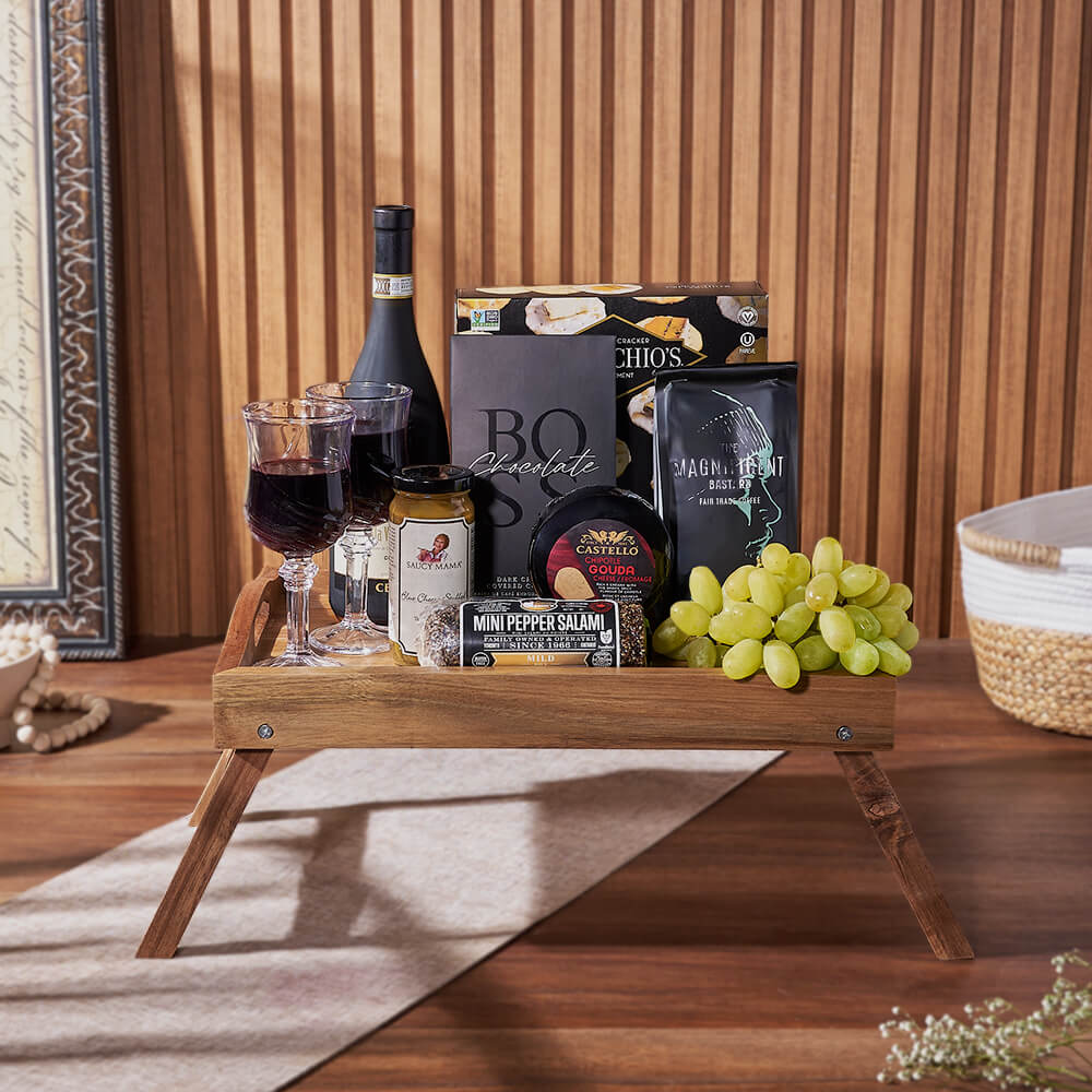 Guildwood Wine &amp; Snack Basket from Maine Baskets - Wine Gift Set - Maine Delivery