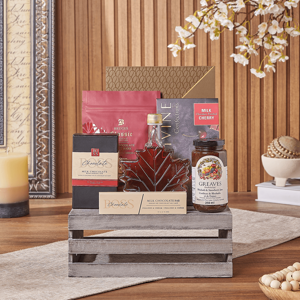 Halal Grey Wooden Crate with Treats – how the gift is presented