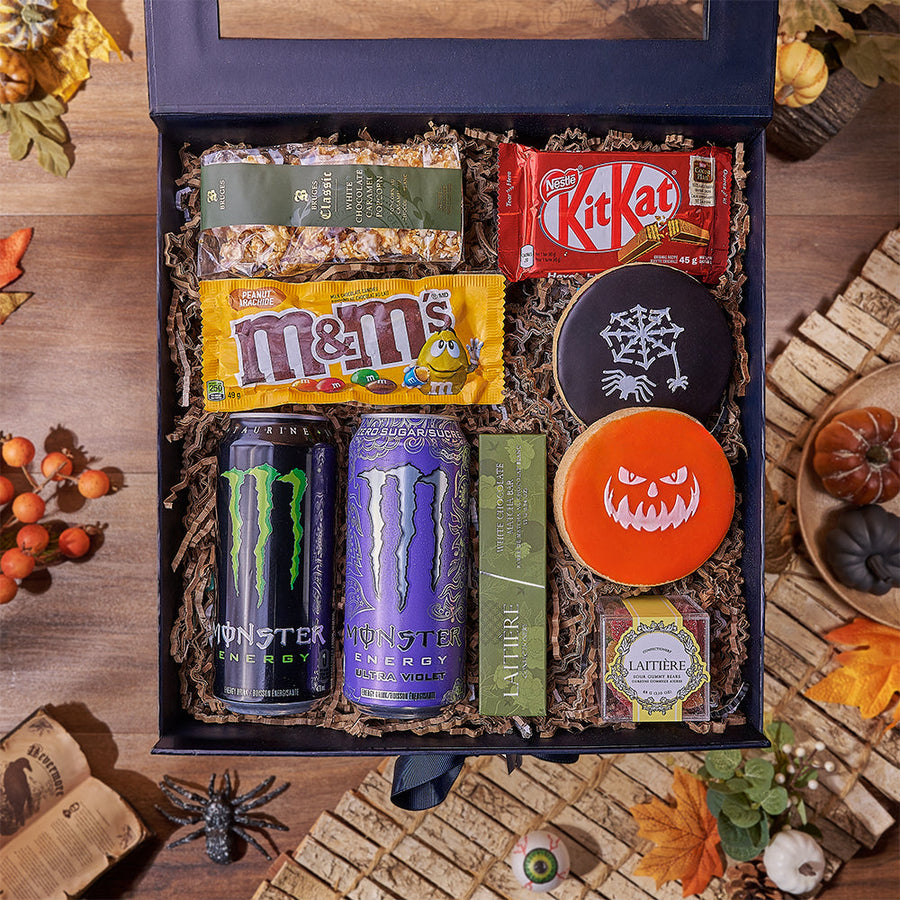 Halloween Monster Candy Box, halloween gift, halloween, candy gift, candy, energy drink gift, energy drink, Maine delivery