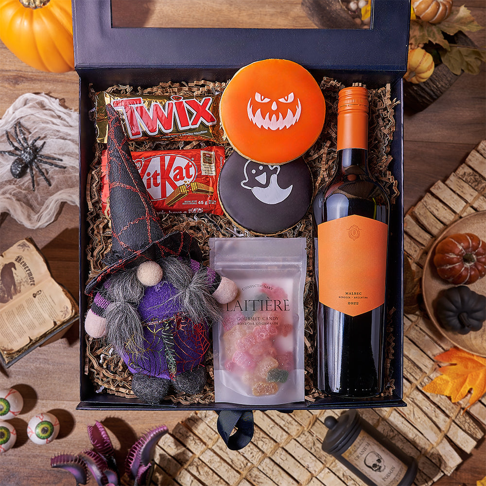 Halloween Wine &amp; Treats Box, wine gift, wine, cookie gift, cookie, halloween gift, halloween, Maine delivery