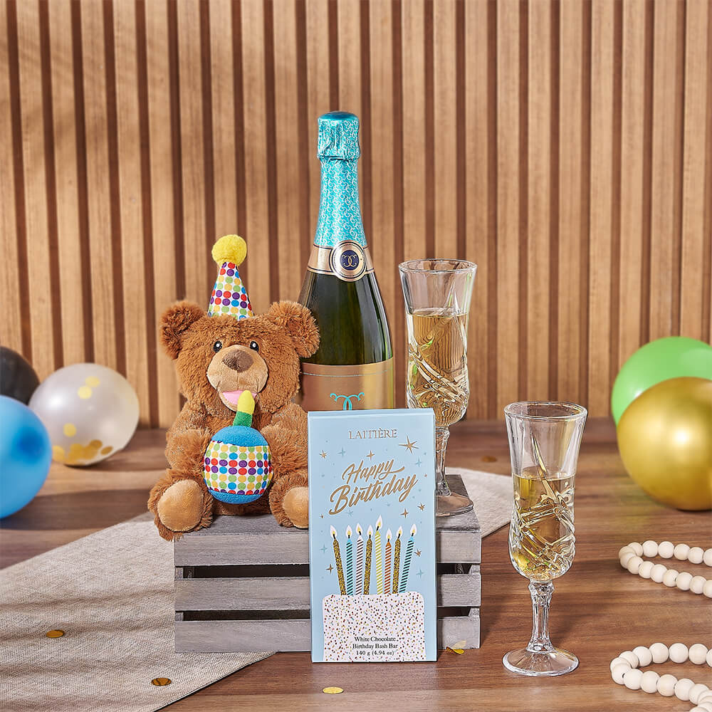 Happy Birthday Champagne &amp; Chocolate Crate - Maine Baskets - Maine Delivery