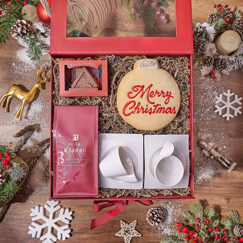 Holiday Gift Box with Milk Chocolate and Espresso Cups – how the gift is presented