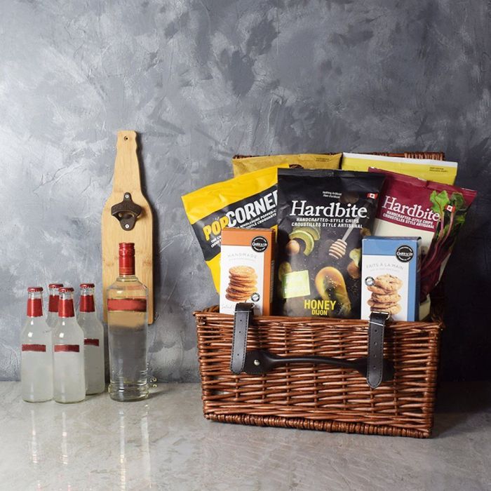 Hockey Night Shots &amp; Coolers Basket from Maine Baskets - Liquor Gift Set - Maine Delivery.